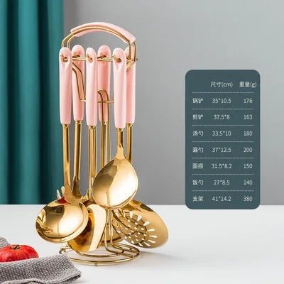 7-Piece Luxury Stainless Steel Kitchen Utensil Set with Ceramic Handles and Stand