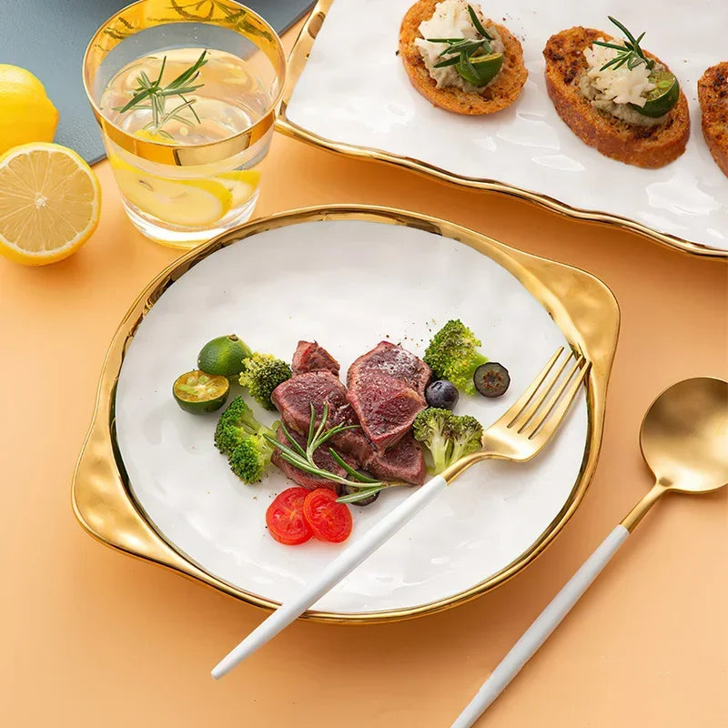 Luxury White & Gold Ceramic Dinnerware Collection