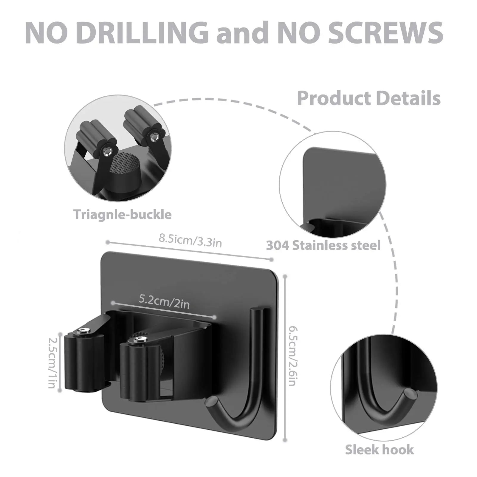 Wall Mounted Mop Organizer Holder – No Drill Broom Storage Hook for Kitchen & Bathroom