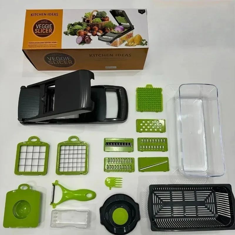 16-in-1 Multifunction Vegetable Chopper & Food Slicer – Onion Cutter, Dicer, Grater & Kitchen Prep Set