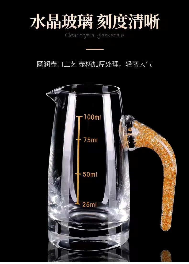 7pcs Gold foil small wine cup Baijiu dispenser small household wine cup glass crystal wine set spirits cup