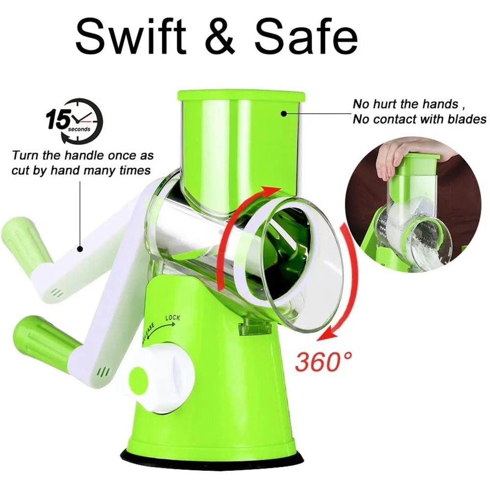 5-in-1 Rotary Vegetable Slicer & Cheese Grater – Cut, Shred & Slice in Seconds