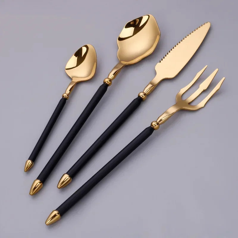 Luxury Gold Stainless Steel Cutlery Set – Premium 4-Piece Flatware Collection