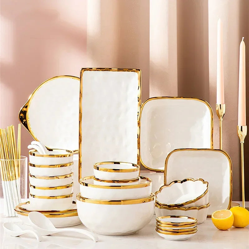 Luxury White & Gold Ceramic Dinnerware Collection