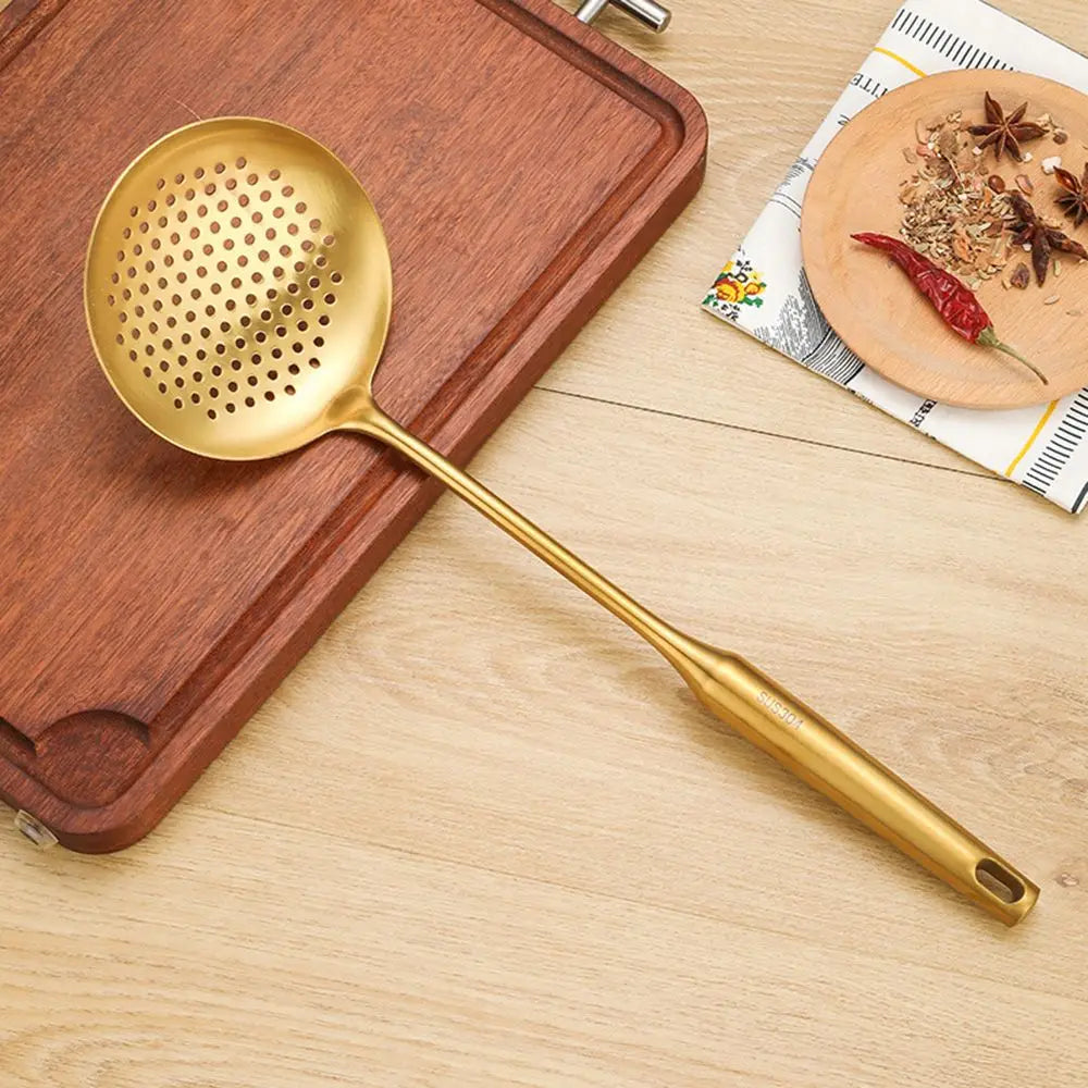 Luxury Gold Stainless Steel Kitchen Utensil Set with Stand – Premium Cooking Tools