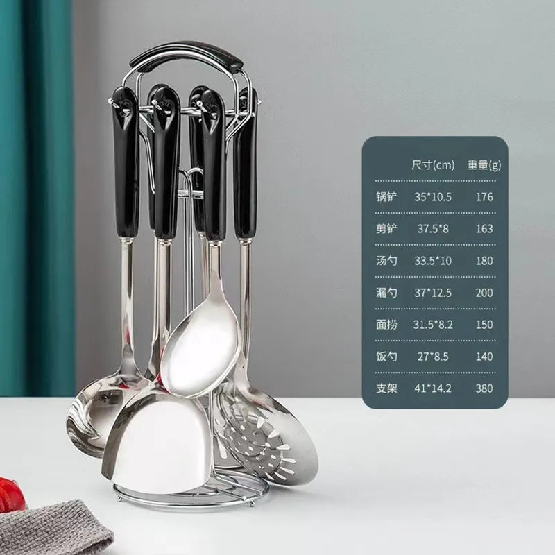7-Piece Luxury Stainless Steel Kitchen Utensil Set with Ceramic Handles and Stand