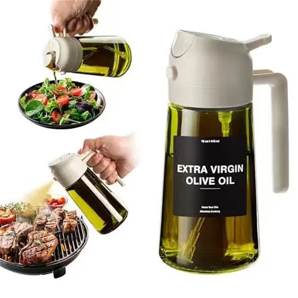 2-in-1 Glass Oil Sprayer Bottle – 470ml Premium Olive Oil Dispenser for Cooking & Air Fryer
