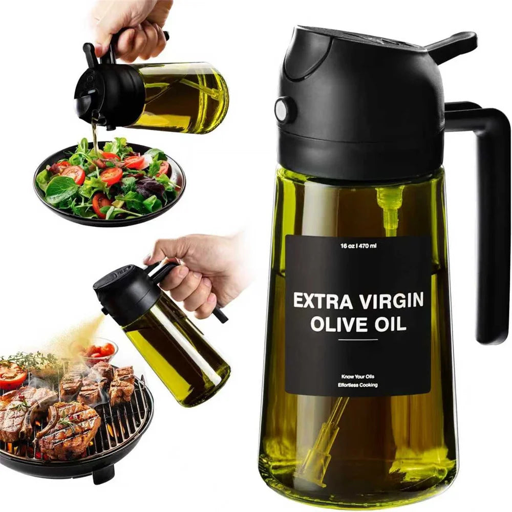 2-in-1 Glass Oil Sprayer Bottle – 470ml Premium Olive Oil Dispenser for Cooking & Air Fryer