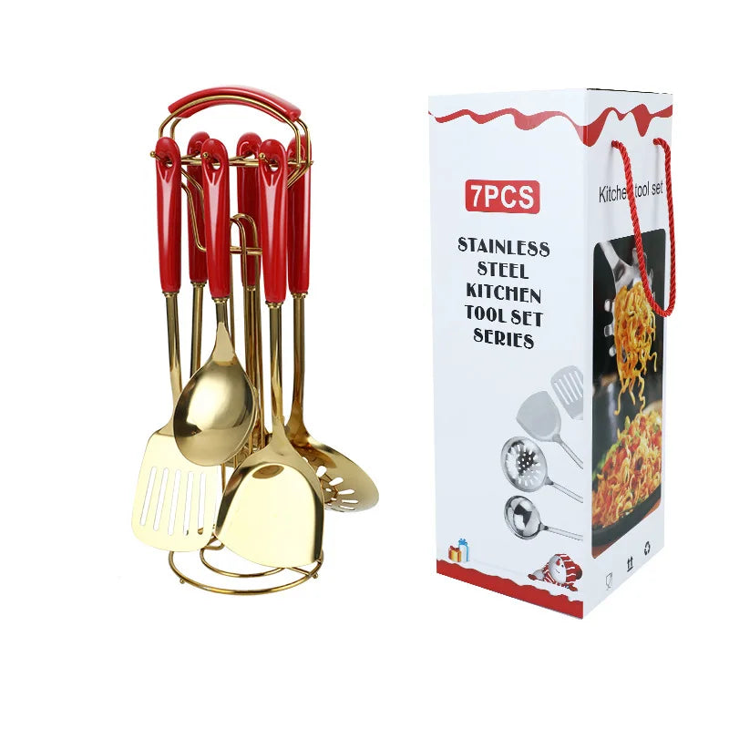 7-Piece Luxury Stainless Steel Kitchen Utensil Set with Ceramic Handles and Stand