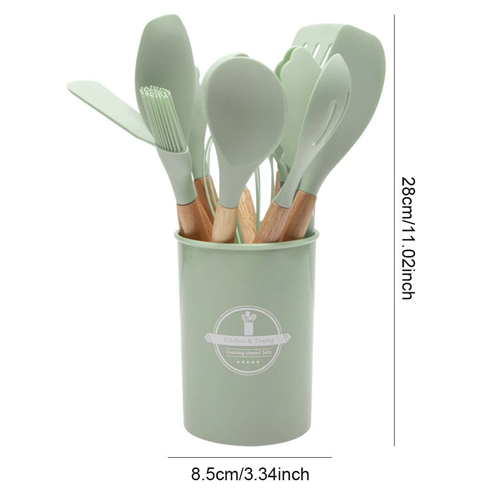 12-Piece Silicone Kitchen Utensil Set with Holder – Heat Resistant Non-Stick Cooking Tools