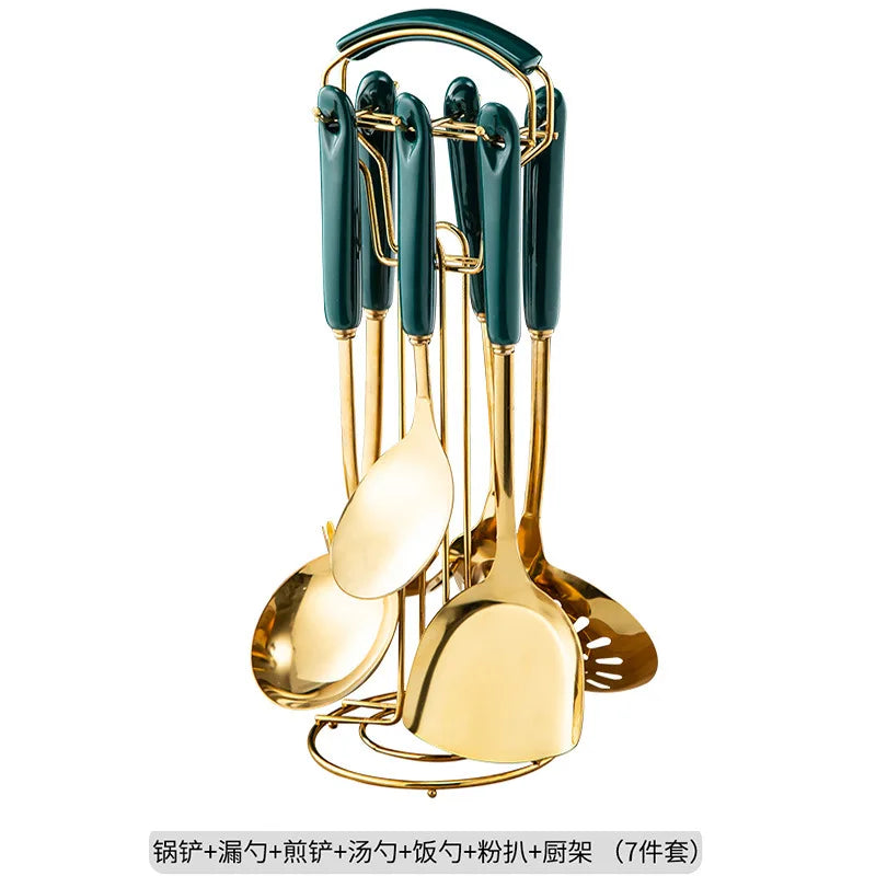 7-Piece Luxury Stainless Steel Kitchen Utensil Set with Ceramic Handles and Stand