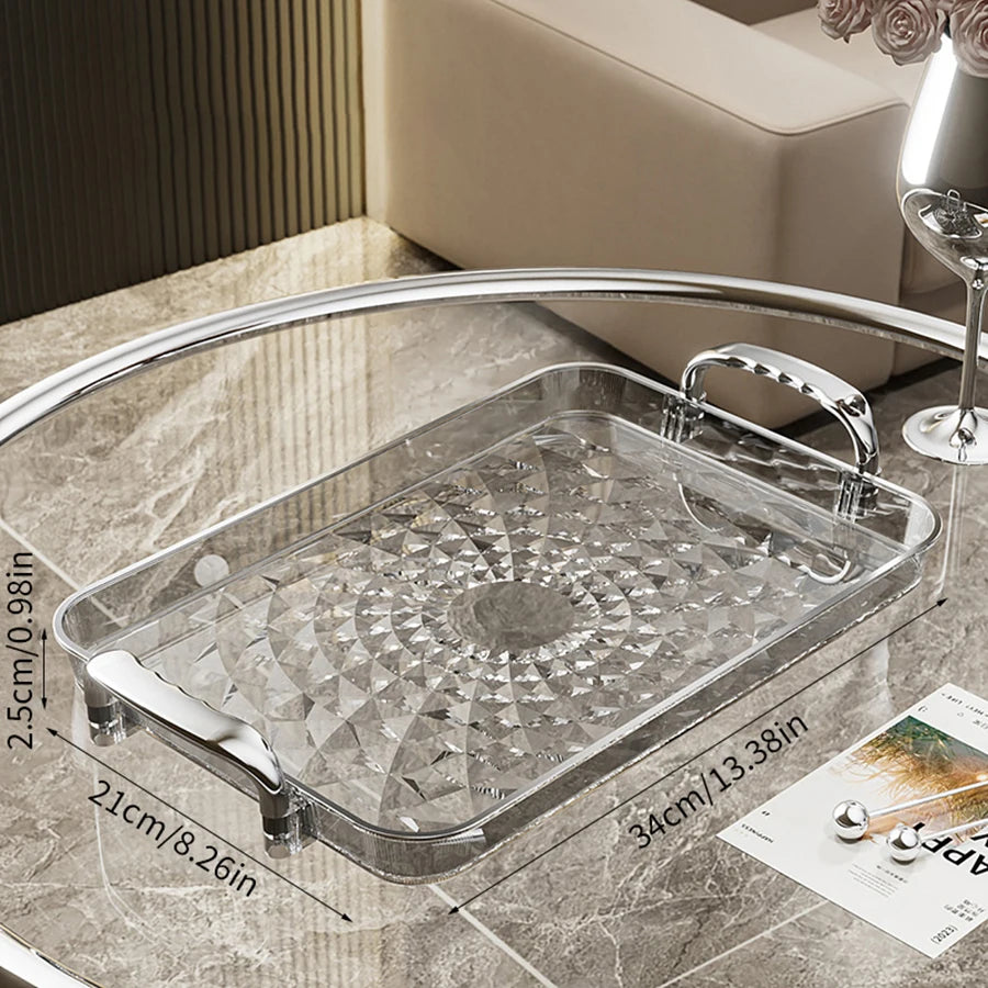 Luxury Crystal-Style Serving Tray with Gold Handles | Elegant Fruit & Dessert Organizer