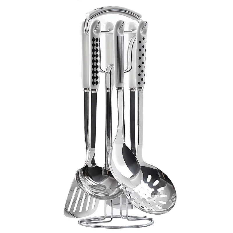 7-Piece Luxury Stainless Steel Kitchen Utensil Set with Ceramic Handles and Stand