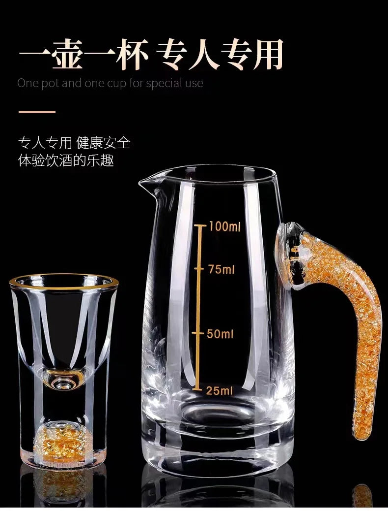7pcs Gold foil small wine cup Baijiu dispenser small household wine cup glass crystal wine set spirits cup