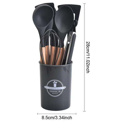 12-Piece Silicone Kitchen Utensil Set with Holder – Heat Resistant Non-Stick Cooking Tools