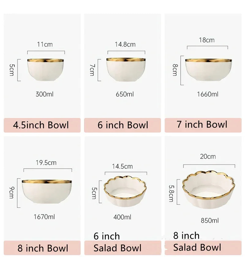 Luxury White & Gold Ceramic Dinnerware Collection