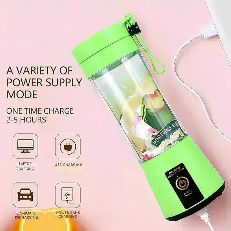 Portable Blender USB Rechargeable 380ml Mini Smoothie Maker for Travel, Gym & Office