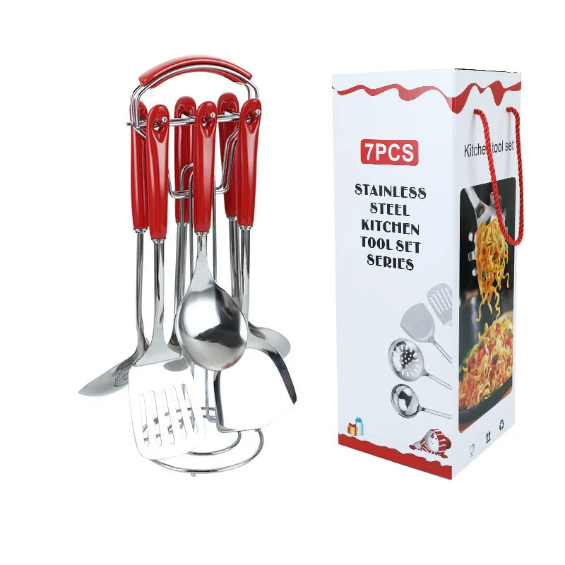 7-Piece Luxury Stainless Steel Kitchen Utensil Set with Ceramic Handles and Stand