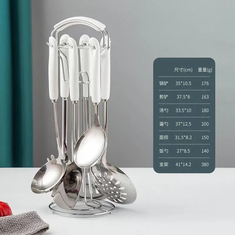 7-Piece Luxury Stainless Steel Kitchen Utensil Set with Ceramic Handles and Stand