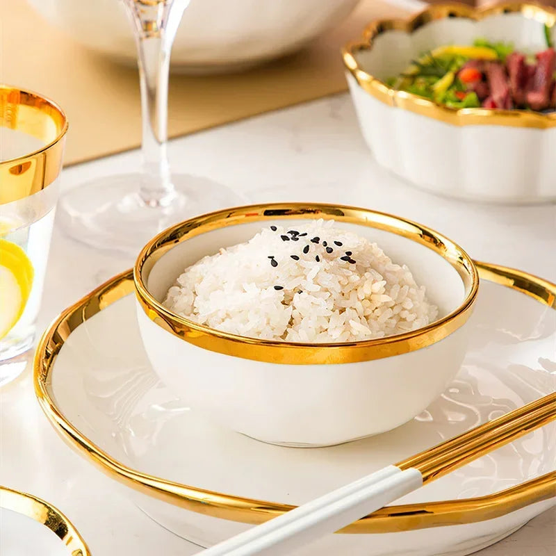 Luxury White & Gold Ceramic Dinnerware Collection