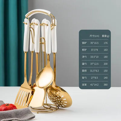 7-Piece Luxury Stainless Steel Kitchen Utensil Set with Ceramic Handles and Stand
