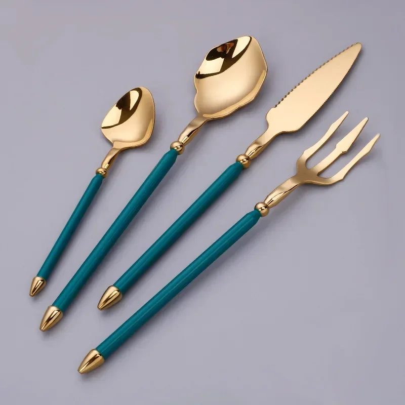 Luxury Gold Stainless Steel Cutlery Set – Premium 4-Piece Flatware Collection