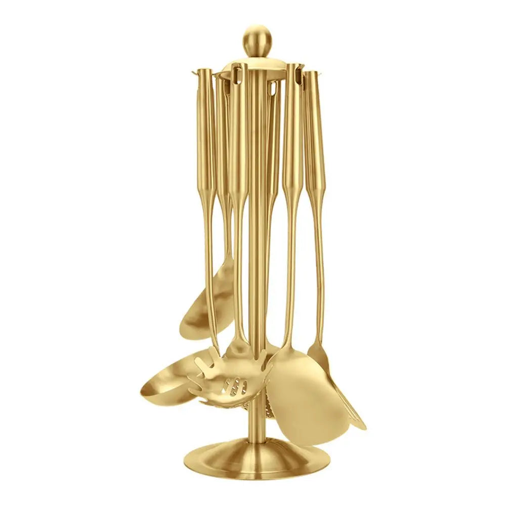 Luxury Gold Stainless Steel Kitchen Utensil Set with Stand – Premium Cooking Tools