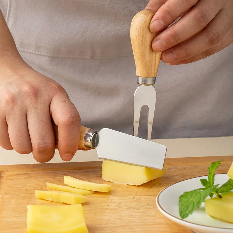 Premium Stainless Steel Cheese Knife Set – 6 Pieces with Wooden Handle Gift Box
