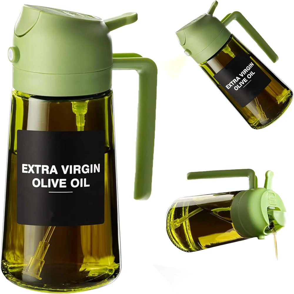 2-in-1 Glass Oil Sprayer Bottle – 470ml Premium Olive Oil Dispenser for Cooking & Air Fryer