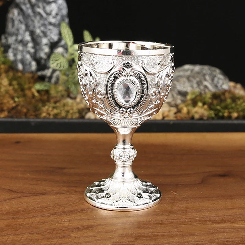 Vintage Royal Chalice Goblet – Luxury Embossed Metal Wine Cup for Home Decor & Events