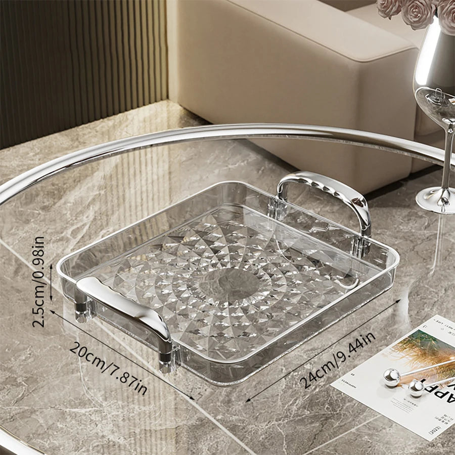 Luxury Crystal-Style Serving Tray with Gold Handles | Elegant Fruit & Dessert Organizer