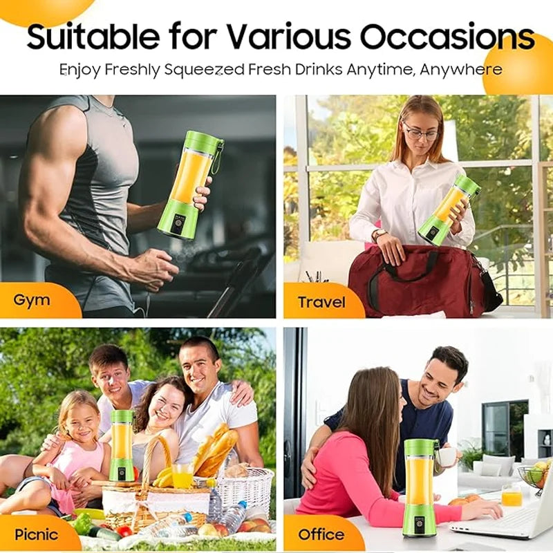 Portable Blender USB Rechargeable 380ml Mini Smoothie Maker for Travel, Gym & Office