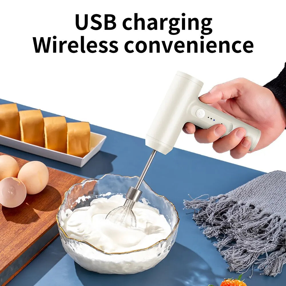 Rechargeable Wireless Electric Hand Mixer – 3-Speed Portable Egg Beater for Baking & Coffee