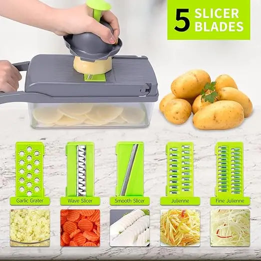 13-in-1 Vegetable Chopper & Mandoline Slicer with Container – BPA-Free Kitchen Cutter Set