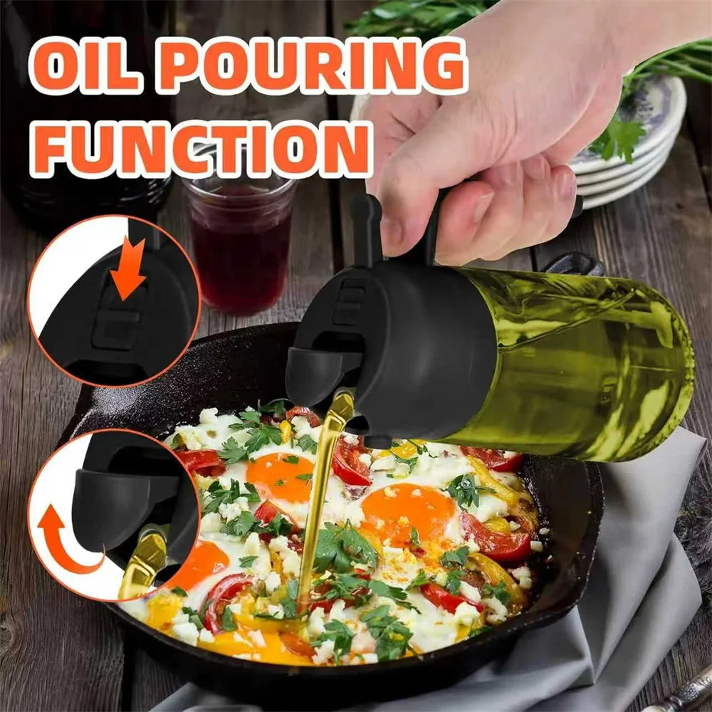 2-in-1 Glass Oil Sprayer Bottle – 470ml Premium Olive Oil Dispenser for Cooking & Air Fryer