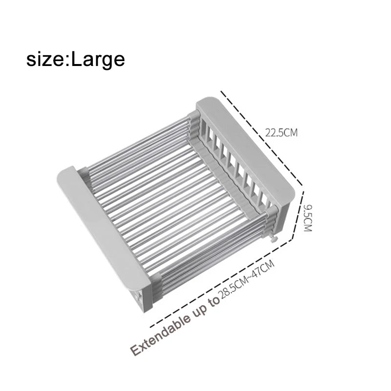Expandable Stainless Steel Kitchen Sink Drying Rack | Adjustable Over-Sink Organizer for Dishes, Fruits & Vegetables