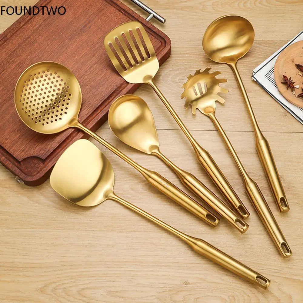 Luxury Gold Stainless Steel Kitchen Utensil Set with Stand – Premium Cooking Tools