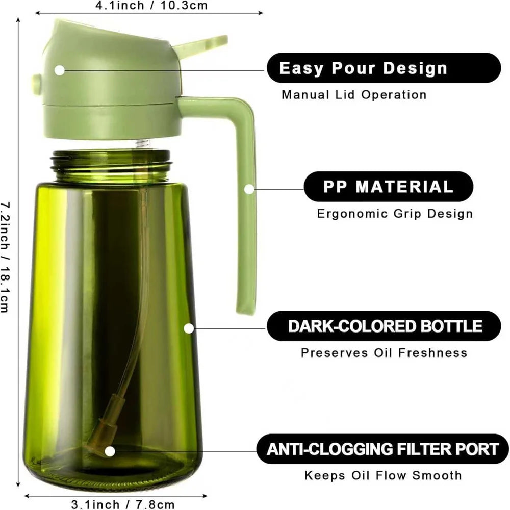 2-in-1 Glass Oil Sprayer Bottle – 470ml Premium Olive Oil Dispenser for Cooking & Air Fryer