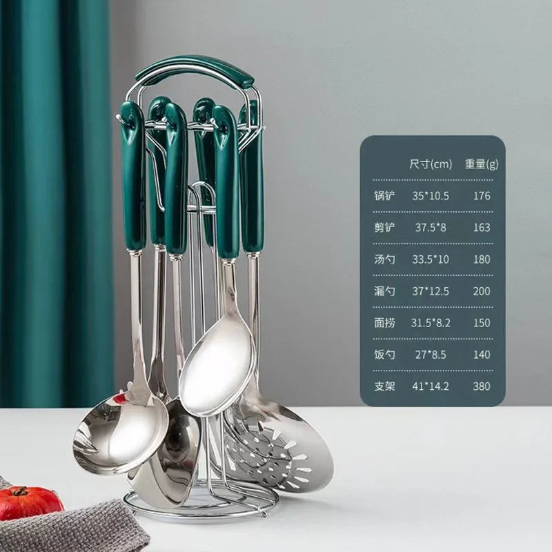 7-Piece Luxury Stainless Steel Kitchen Utensil Set with Ceramic Handles and Stand